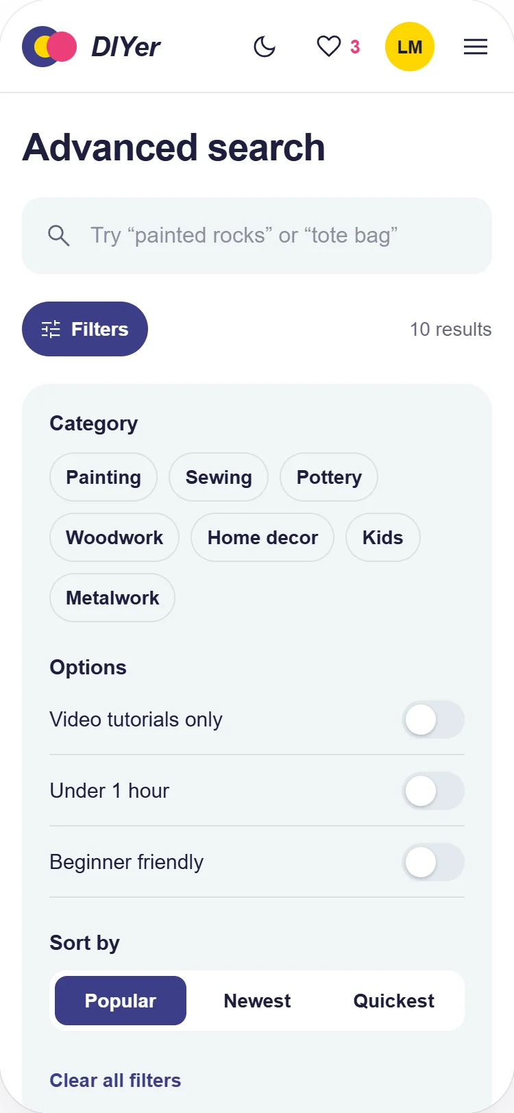 Search with filters on phone