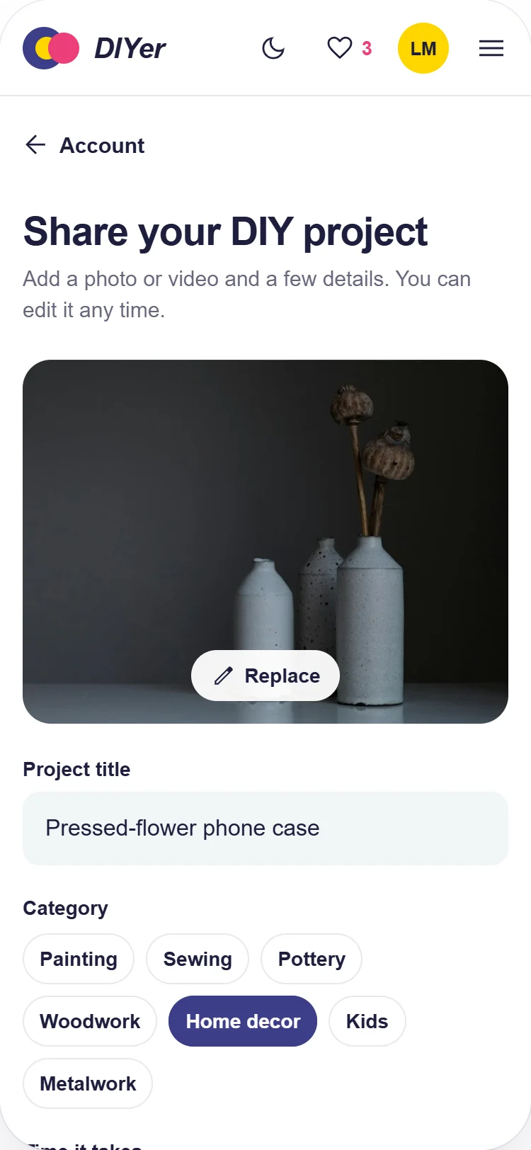 Share a project on phone