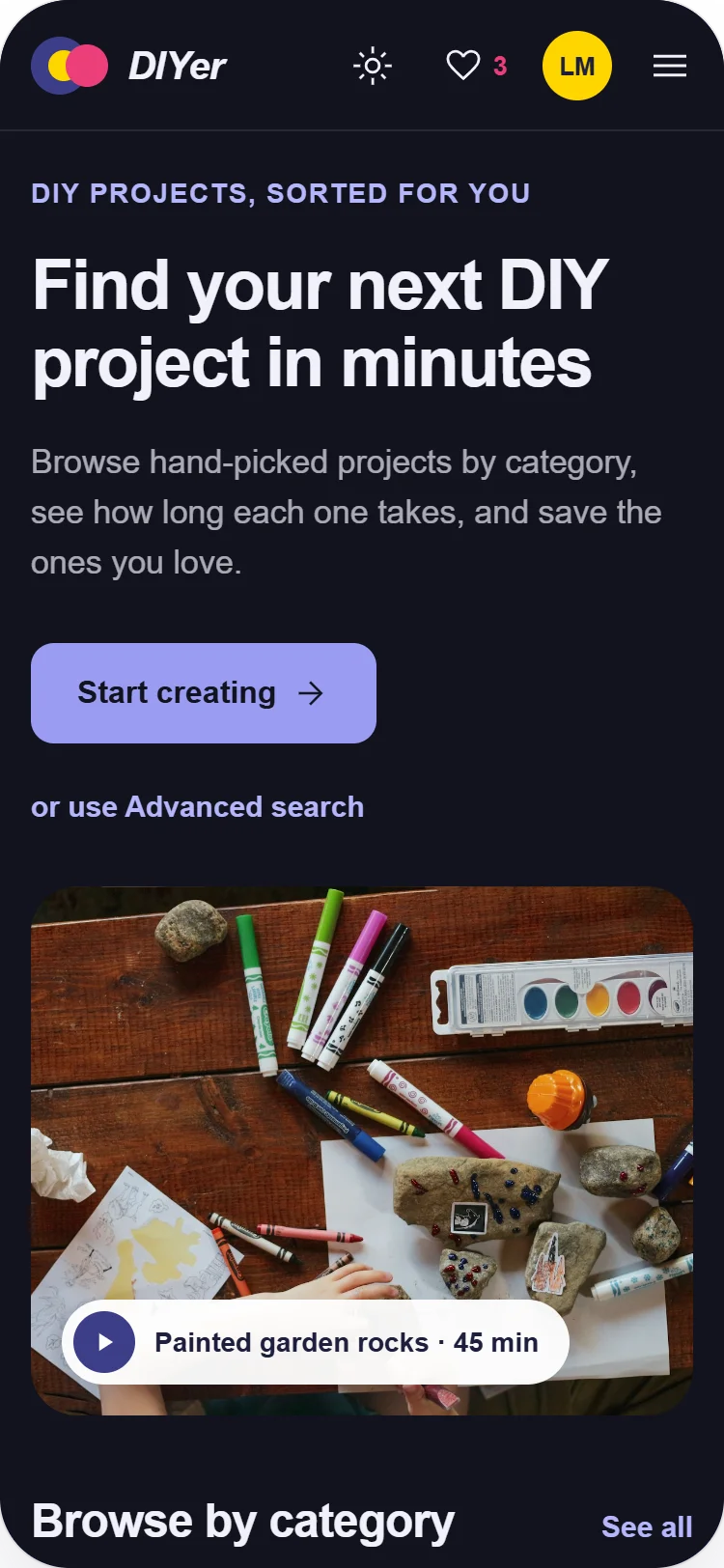 Home in dark mode