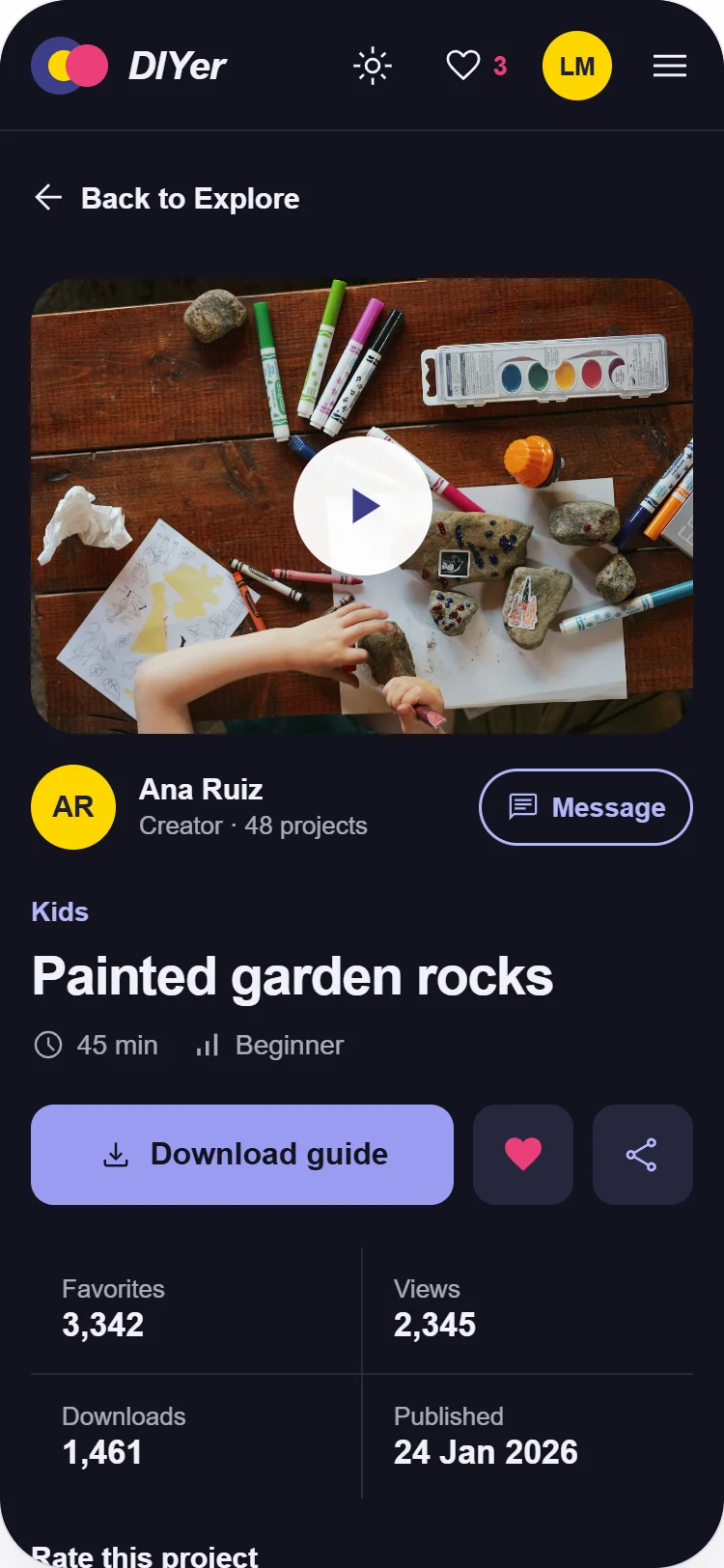Project detail in dark mode