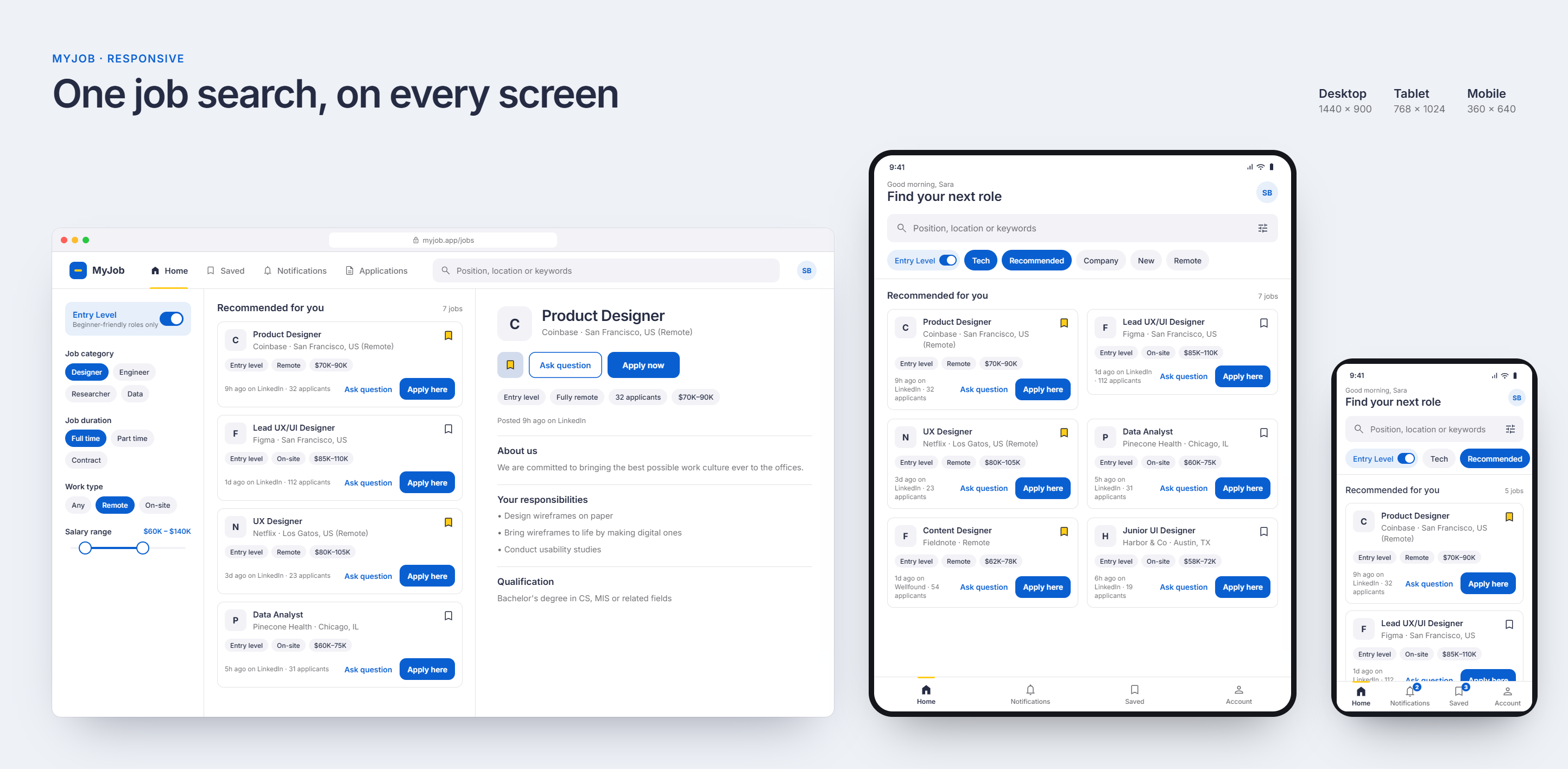 MyJob on desktop, tablet and mobile