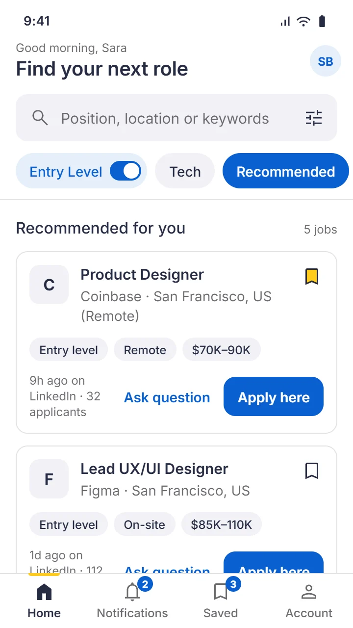 MyJob home feed